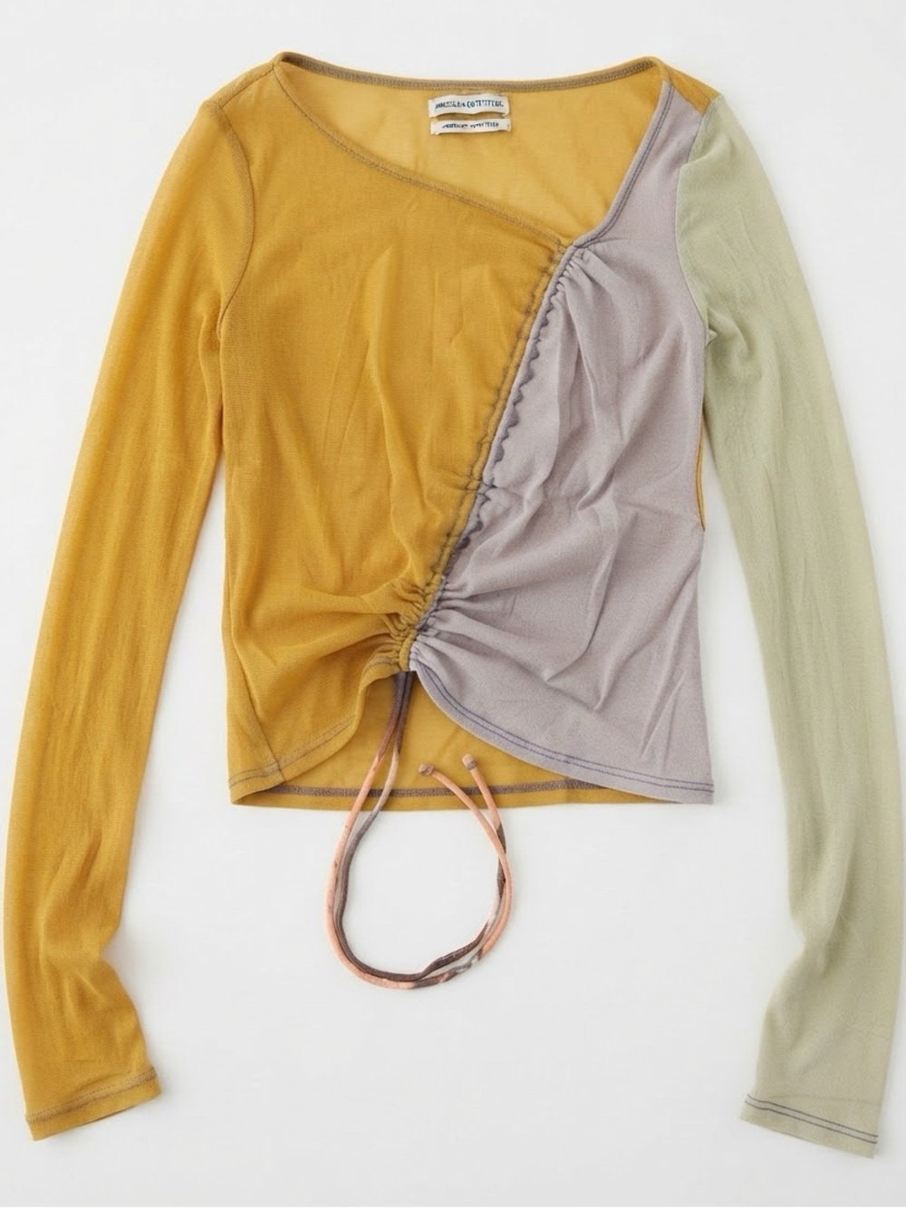 Urban Outfitters Colorblock Ruched Long-Sleeve Top - Mustard/Olive/Lilac